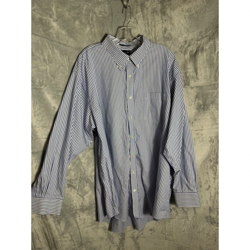 Lands End Mens 19-36 Big & Tall No Iron‎ Supima Cotton  Oxford Shirt Blue 3X